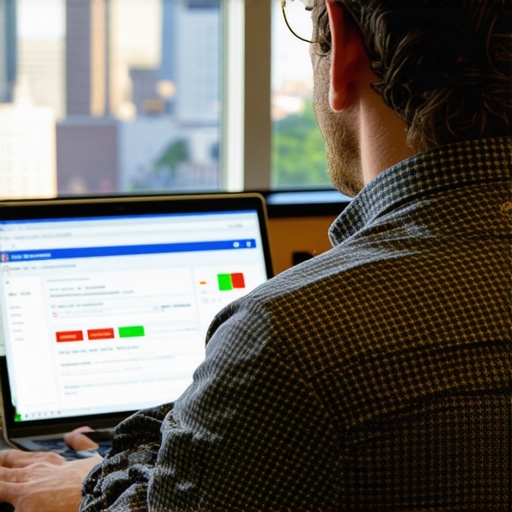 Business owner analyzing local SEO metrics with Arlington landmarks in background.