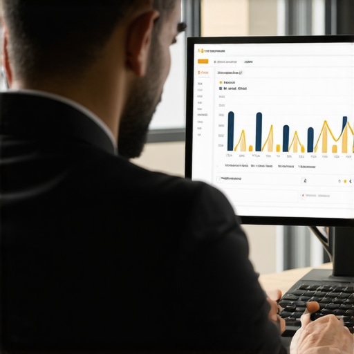 SEO analyst reviewing local search analytics with Arlington city background.