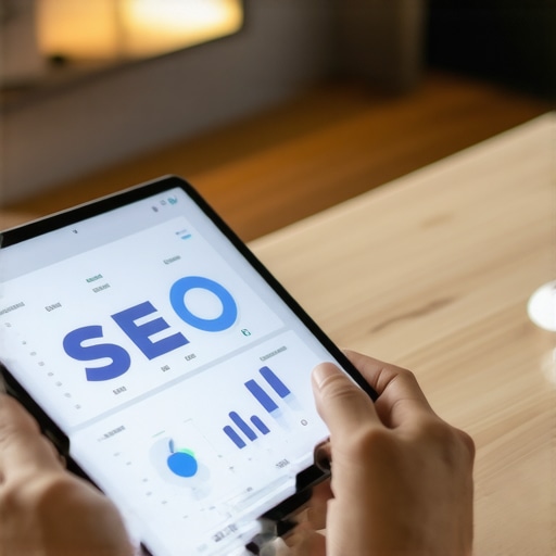 Business owner reviewing SEO analytics on a tablet in Arlington