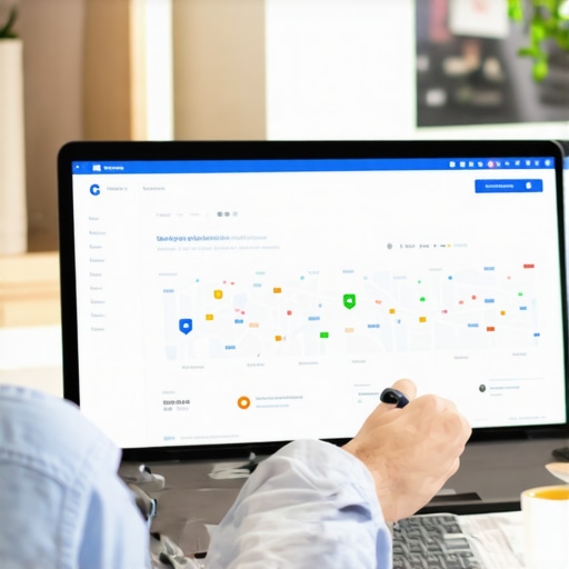 Business owner reviewing Google Analytics and local map data for Arlington