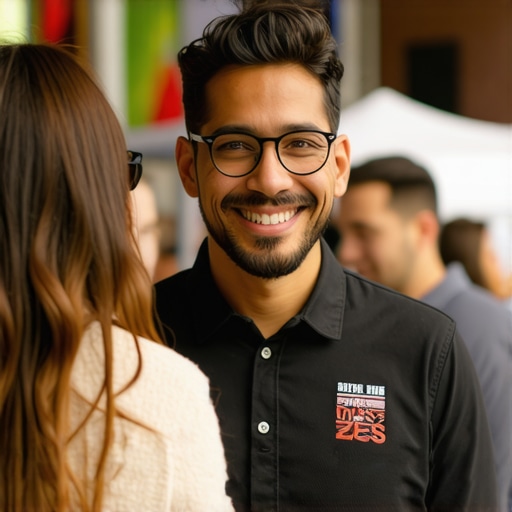 Business owner interacting with community members at Arlington event