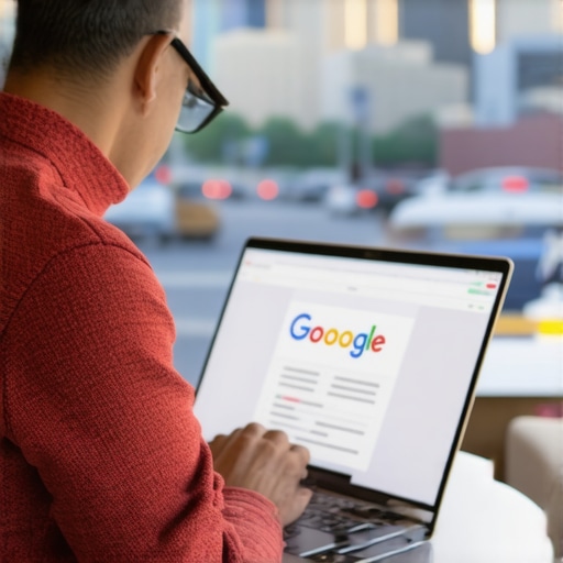 Business owner updating Google My Business profile on laptop in Arlington