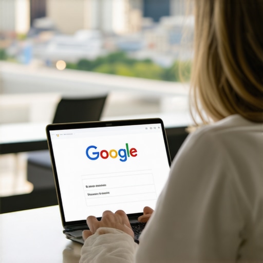 Optimizing Google My Business in Arlington Person updating Google My Business profile with Arlington background