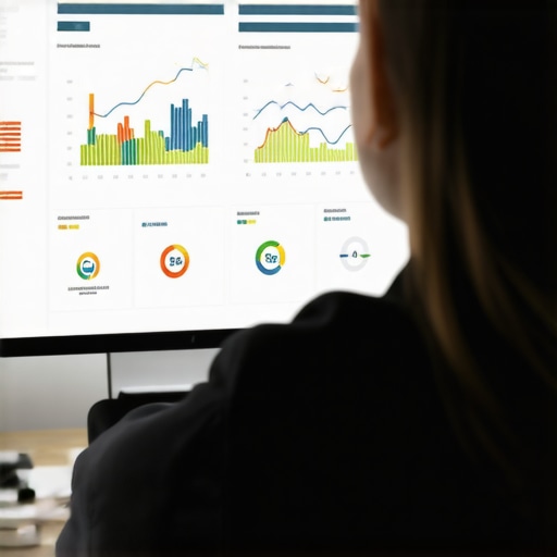 Person analyzing local SEO performance data on a laptop with charts and maps.