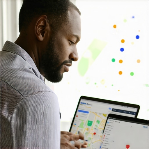 Business owner optimizing GMB profile on a laptop in Arlington