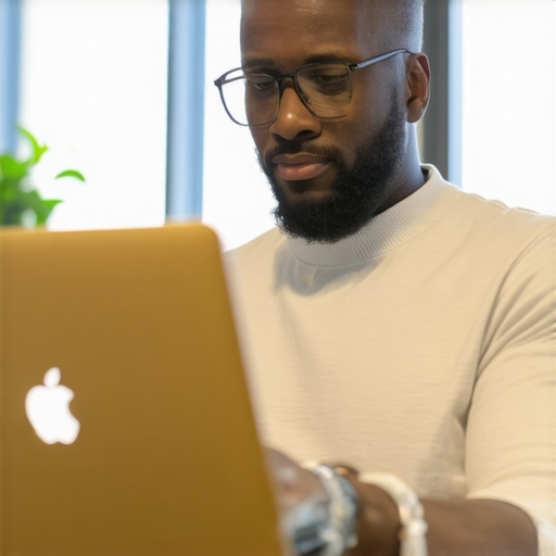 Business owner working on Google My Business profile on laptop in Arlington, Texas.