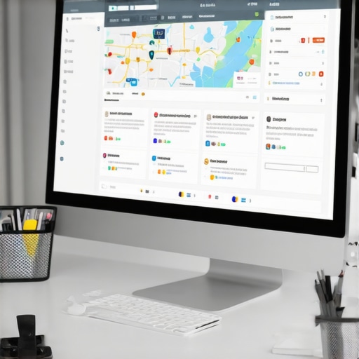 Desk setup with SEO tools managing Arlington Google Maps rankings.
