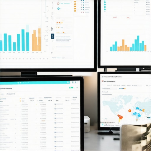 Person analyzing SEO data on screens showing charts and maps for Arlington business growth.