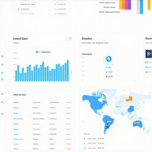Person analyzing local SEO dashboard with maps ranking data.