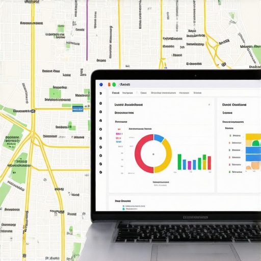 Laptop displaying local SEO analytics with Arlington map in background