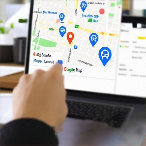 Person reviewing Google Maps analytics on a laptop screen, focusing on local business markers