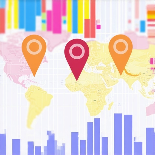 Digital map with location markers and SEO charts illustrating sophisticated Arlington local search tactics.